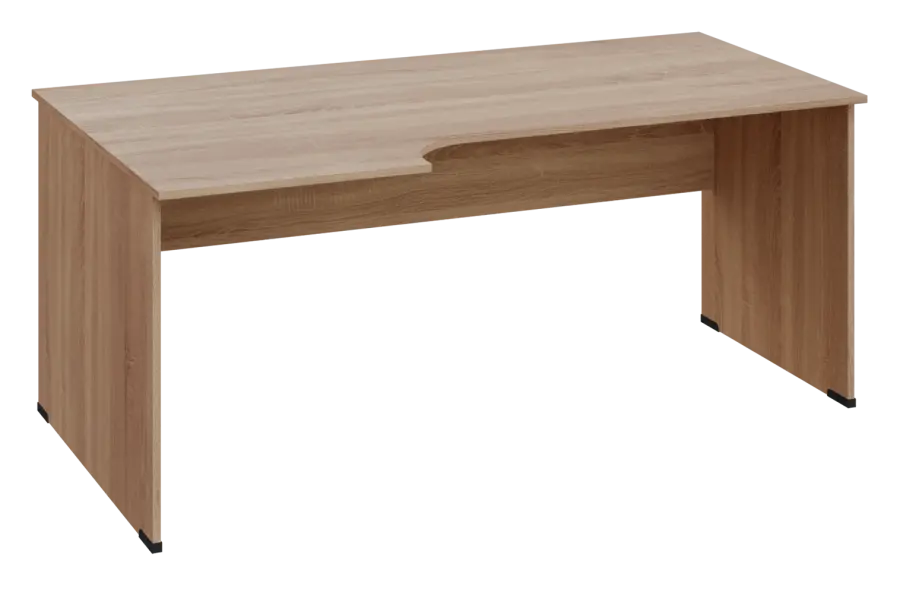 ERL 28 - 186 stůl kancelářský, rohový, levý, dřevěná podnož, deska 25 mm, široký 1800 mm, dub bardolino